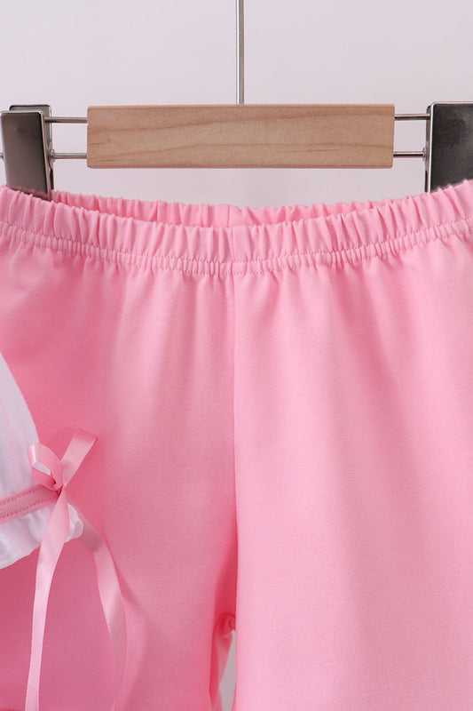 White cross smocked ruffle shorts set