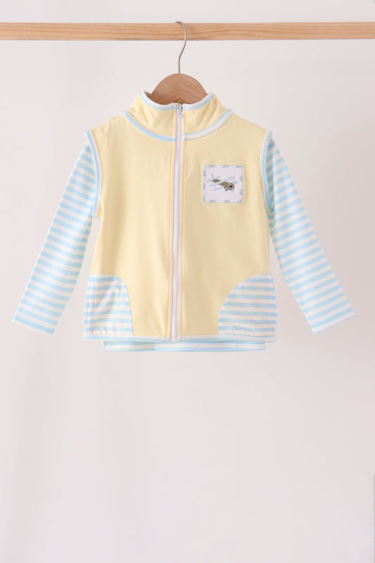 Blue airplane embroidery stripe vest set