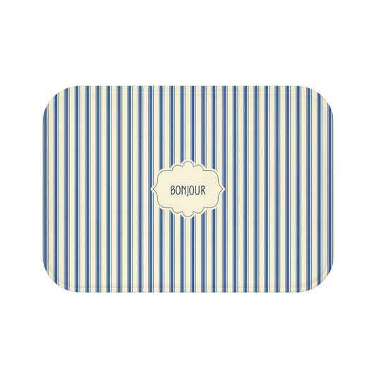 Bonjour FRENCH BLUE Stripe Bath Mat — Vintage French Bathroom Rug