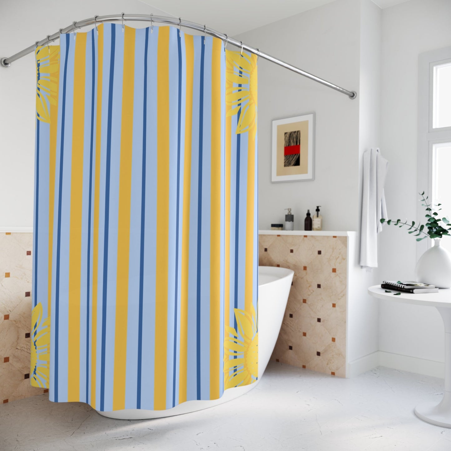 Preppy Sunflower Stripe Shower Curtain — Cute Kid's Bathroom Decor