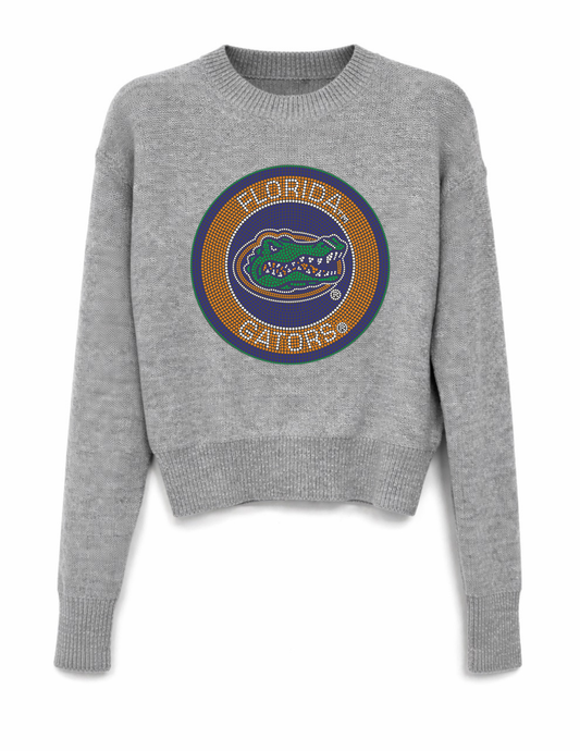 University of Florida Circle Gator Decal Gray Crewneck Long Sleeve Sweater