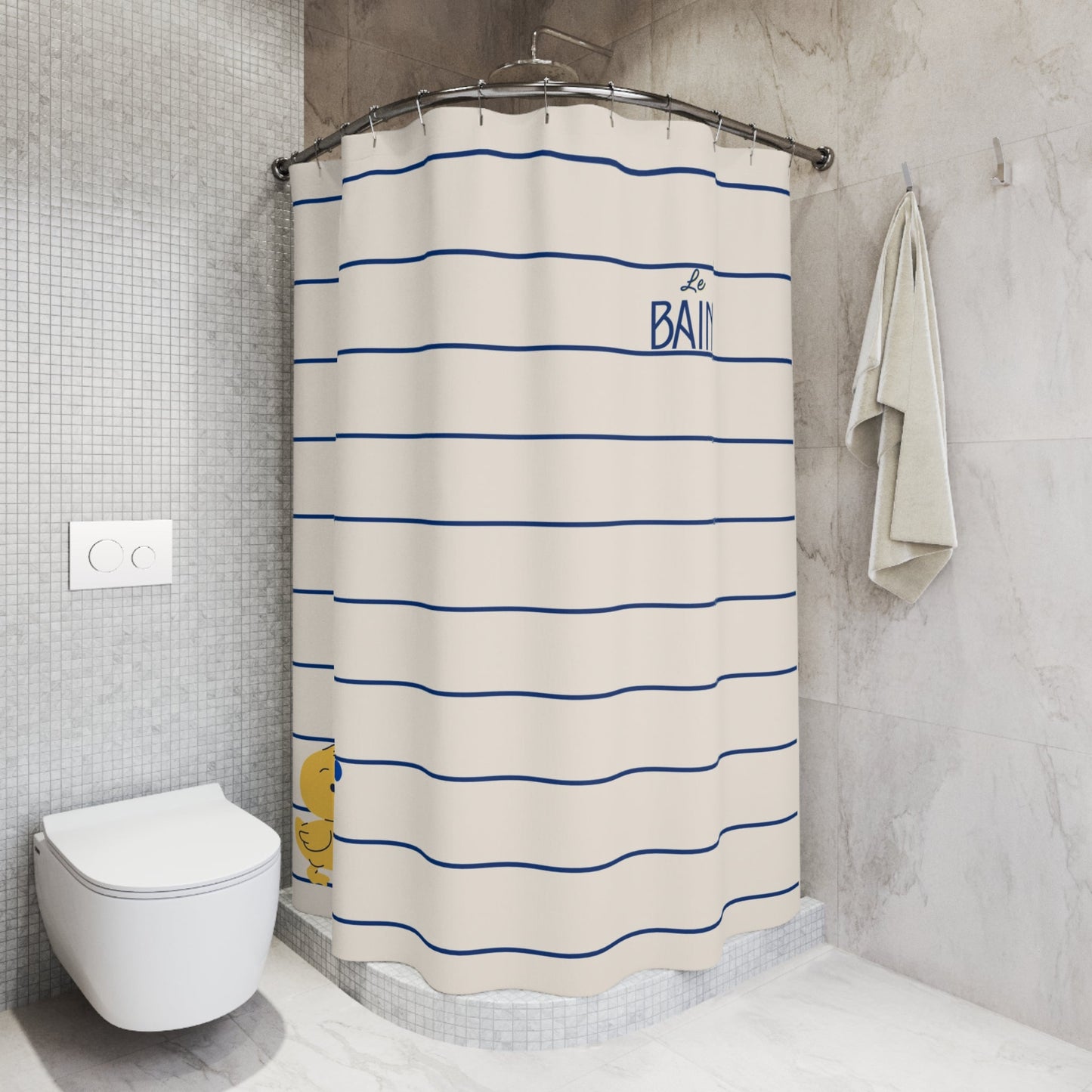 Rubber Duck Striped Shower Curtain — 'Le Bain' Kid's Bathroom Decor