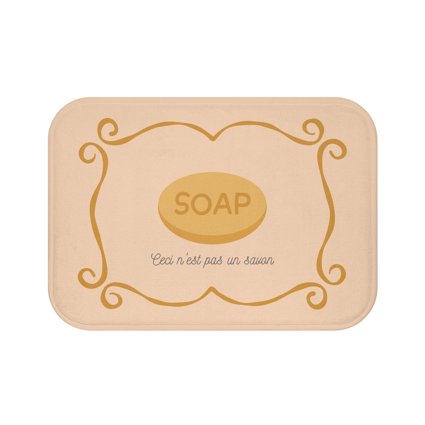 René Magritte 'Ceci n'est pas un savon' Bath Mat, Light ORANGE  | Artistic Bathroom
