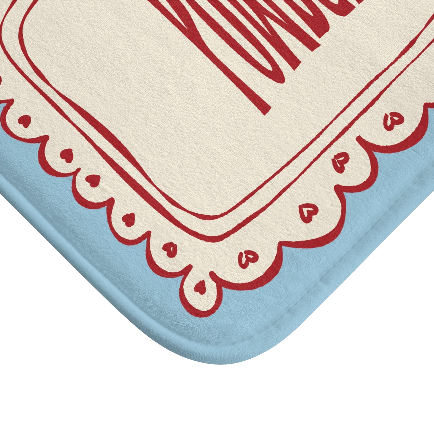 Powder Room Bath Mat | Pastel Blue Vintage Lace Doily Bathroom Rug