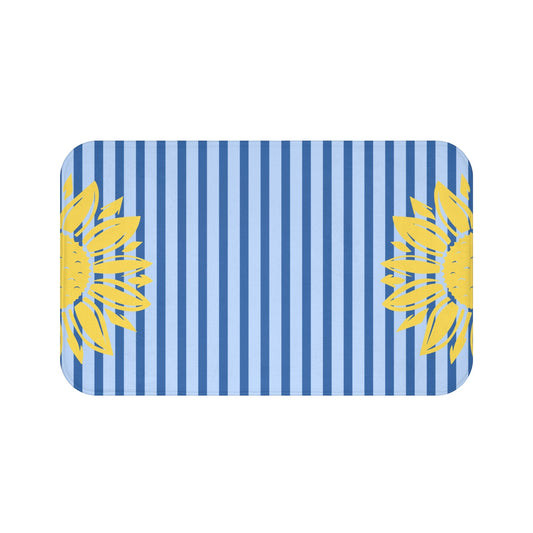 Preppy Sunflower Stripe Bath Mat – Yellow Sunflower Bathroom Rug