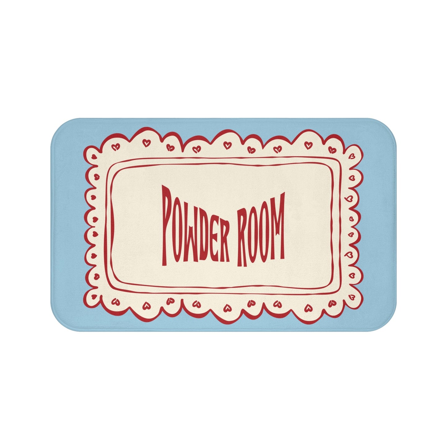 Powder Room Bath Mat | Pastel Blue Vintage Lace Doily Bathroom Rug