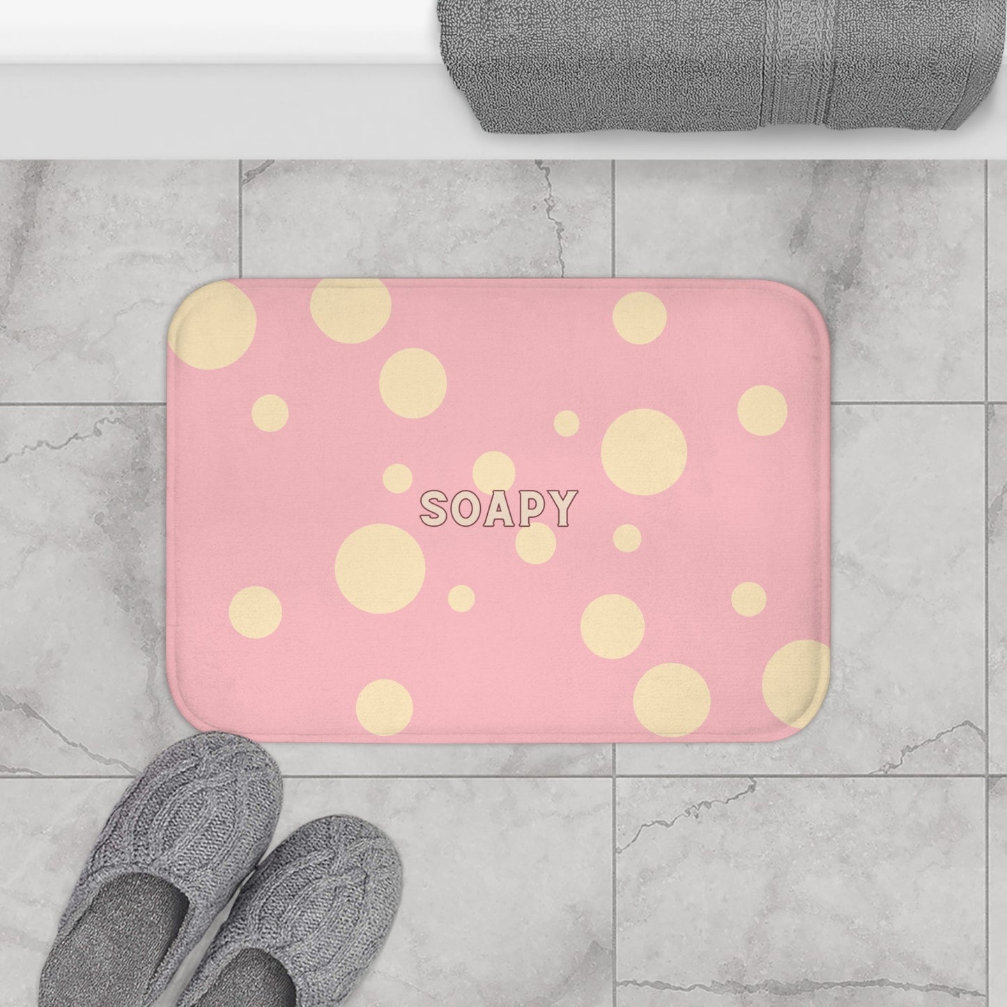 Soapy Pink Bath Mat – Cute Polka Dot Bathroom Rug