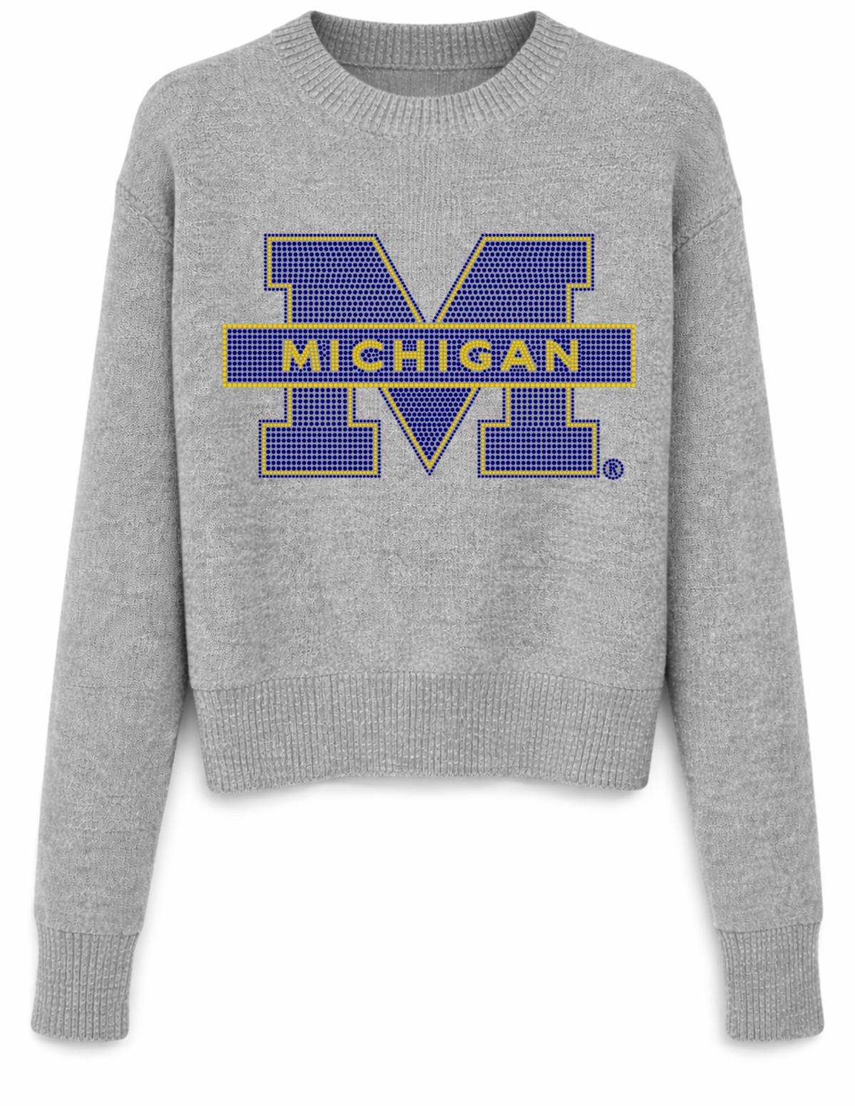 University of Michigan Block M Gray Crewneck Long Sleeve Sweater