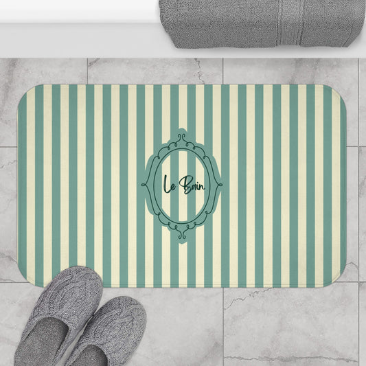 Le Bain Striped Bath Mat — Coastal Green/Cream Bathroom Rug