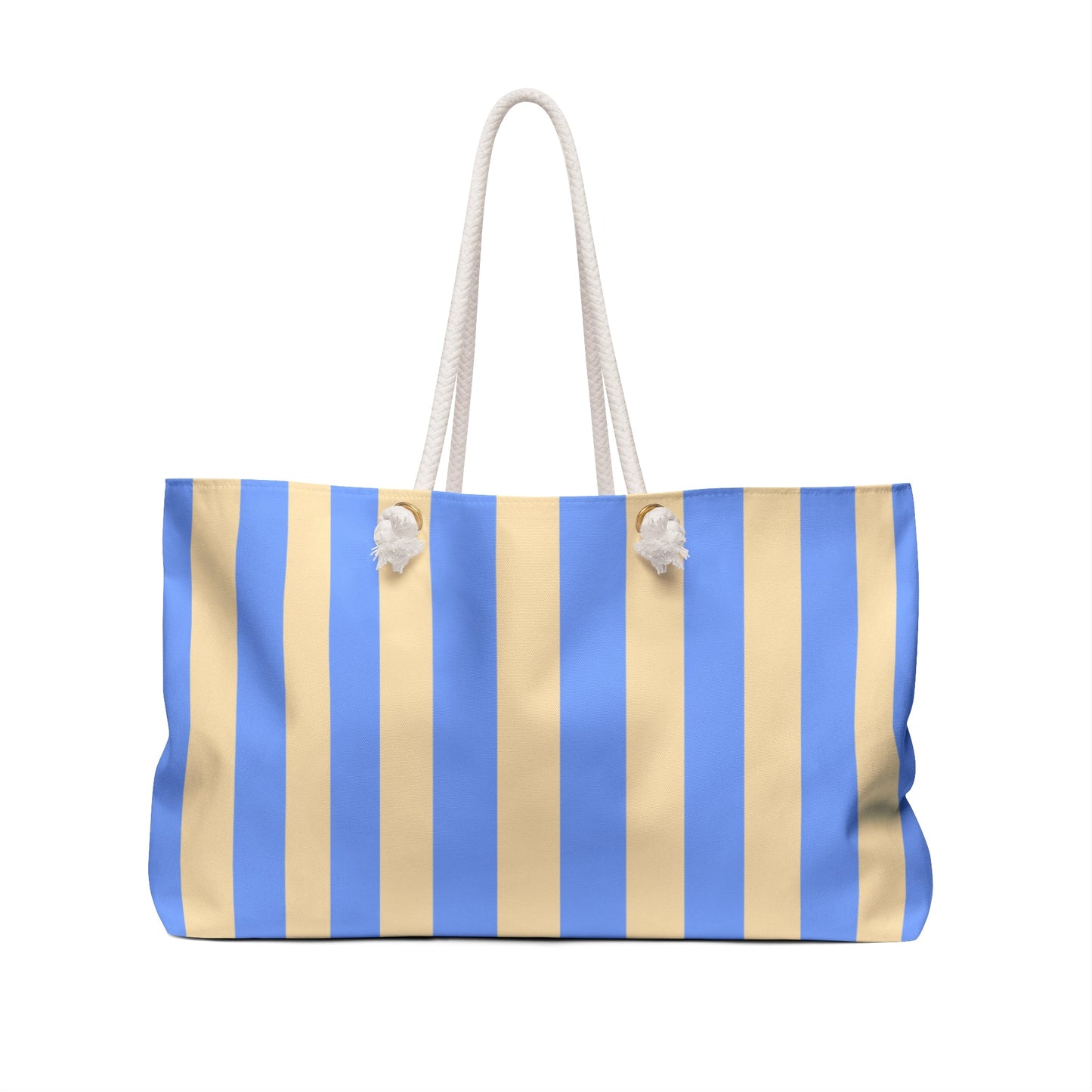St. Tropez Striped Weekender Bag, Soft Blue — Beach Tote with Rope Handles