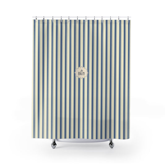 Le Bain Striped French Blue Shower Curtain | Nautical French Bathroom