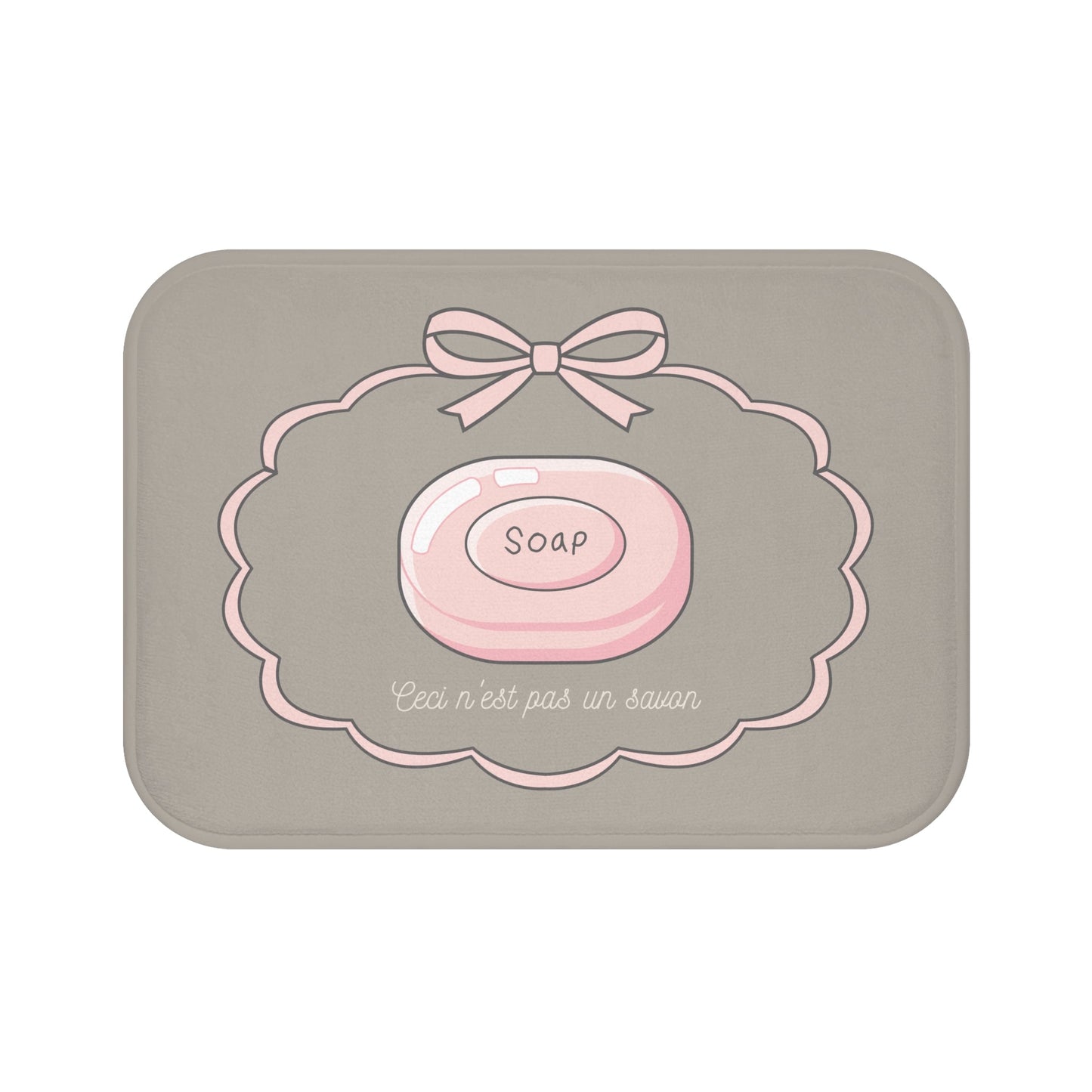 René Magritte 'Ceci n'est pas un savon' Bath Mat, Light GREY  | Surrealist Humor Decor