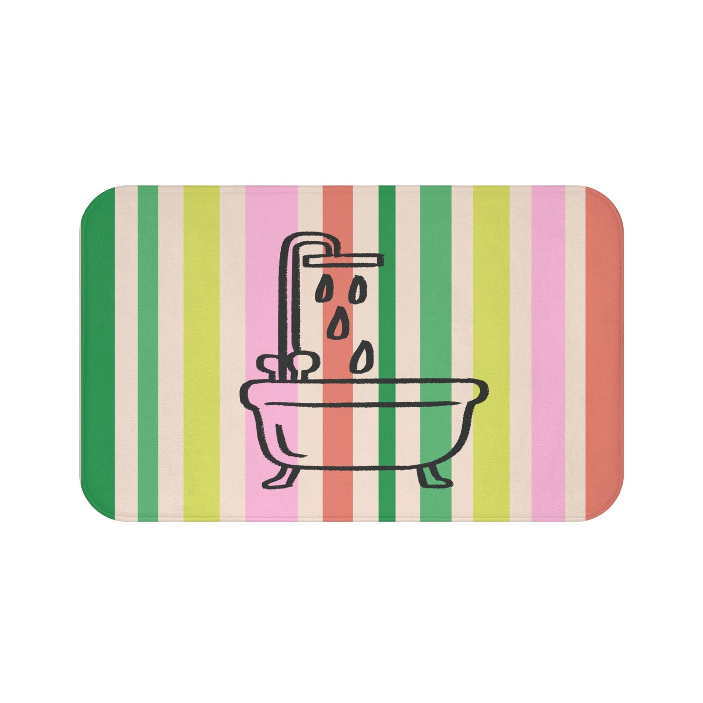 Striped Pastel Bath Mat with Bathtub Icon — Cute Bathroom Rug
