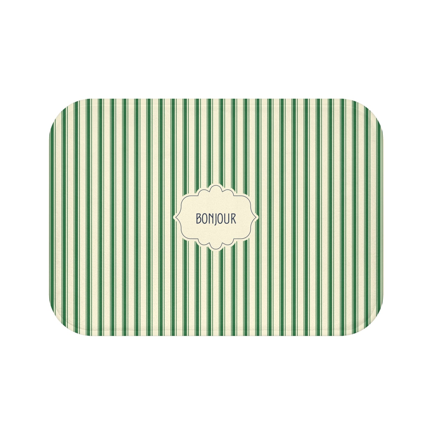 Bonjour GREEN Stripe Bath Mat — Vintage French Bathroom Rug