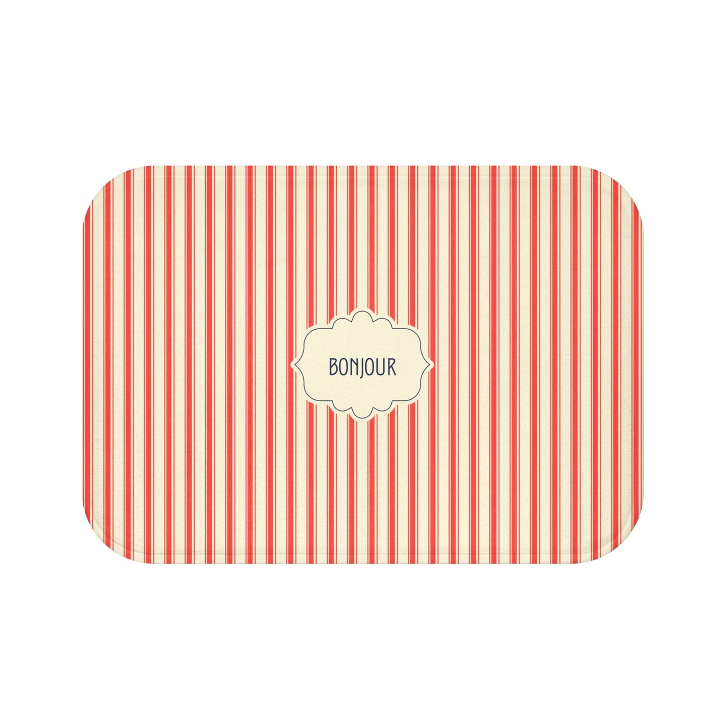 Bonjour RED Stripe Bath Mat — Vintage French Bathroom Rug
