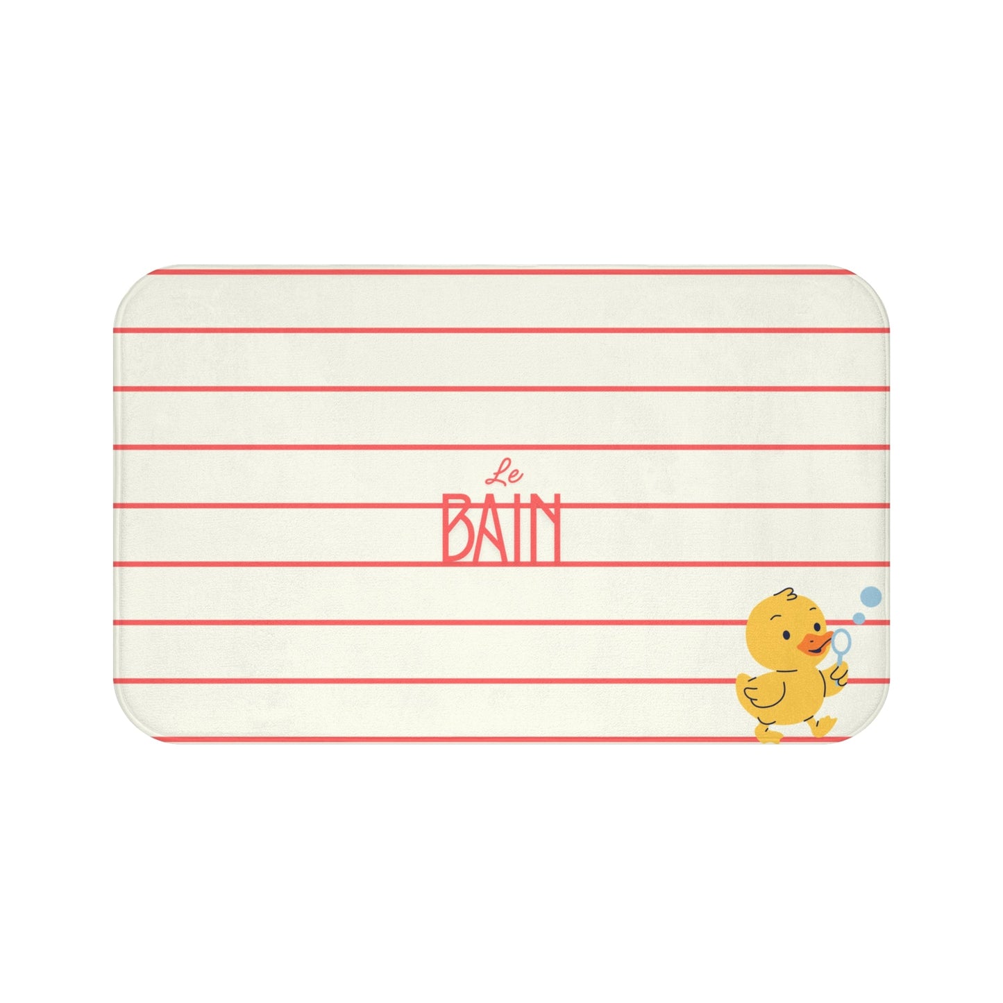 Rubber Duck Bath Mat – Cute 'Le Bain' Red Striped Bathroom Rug for Kids