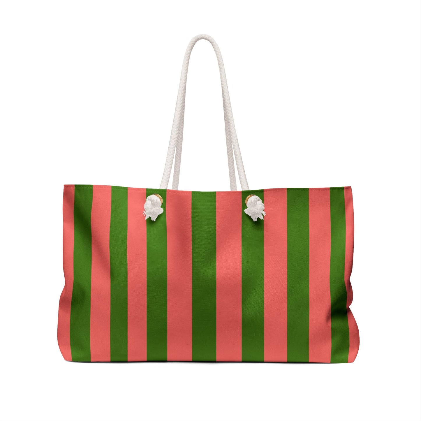 Striped Amalfi Weekender Bag — Green & Coral Mediterranean Travel Tote