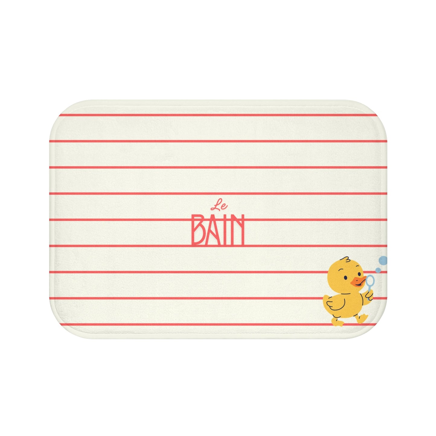 Rubber Duck Bath Mat – Cute 'Le Bain' Red Striped Bathroom Rug for Kids