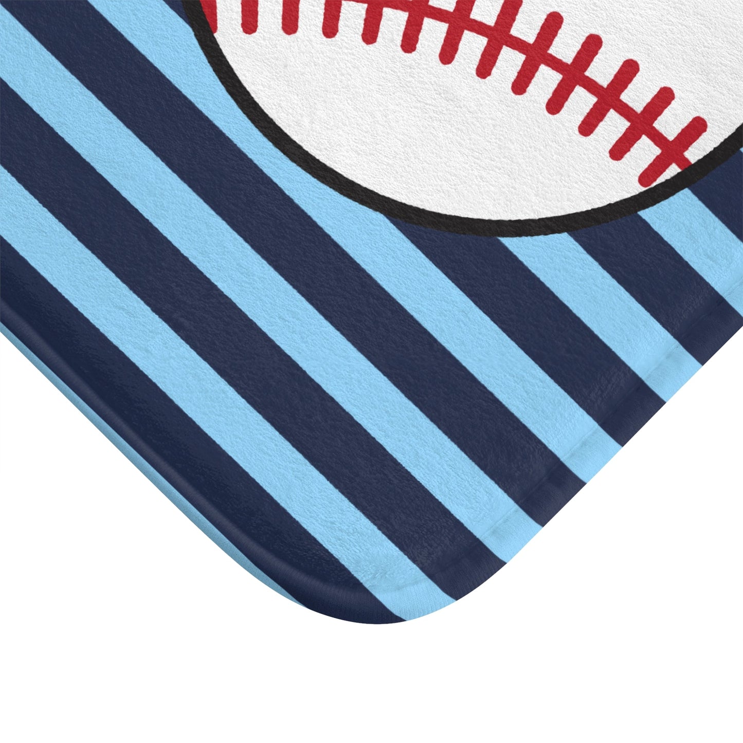 Baseball Bath Mat – Blue Striped Soft Non-Slip Bathroom Rug