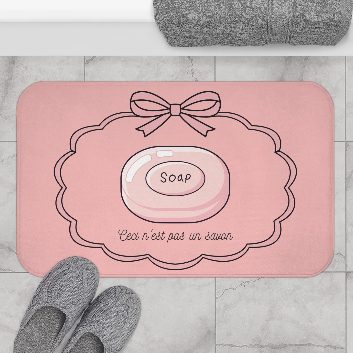 René Magritte 'Ceci n'est pas un savon' Bath Mat, Light PINK  | Art inspired Decor