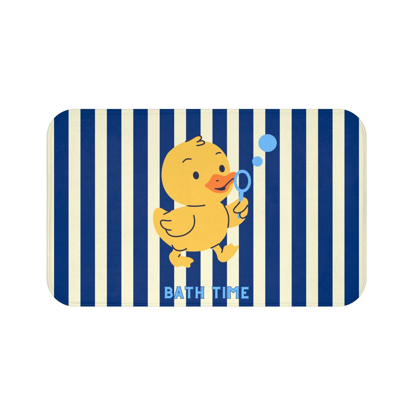 Cute Rubber Ducky Bath Mat — Navy Striped Kids Bathroom Rug