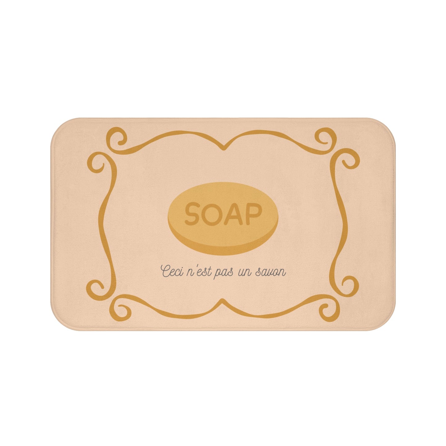 René Magritte 'Ceci n'est pas un savon' Bath Mat, Light ORANGE  | Artistic Bathroom