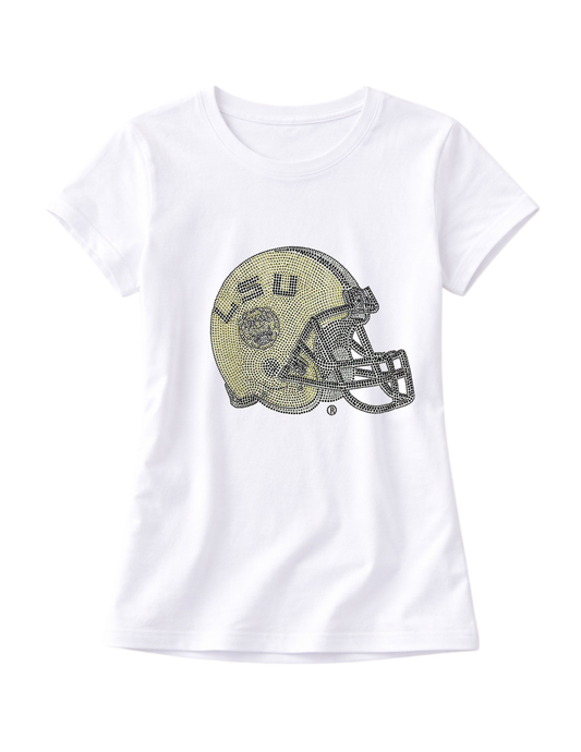 Louisiana State University Helmet White Crewneck Short Sleeve T-Shirt