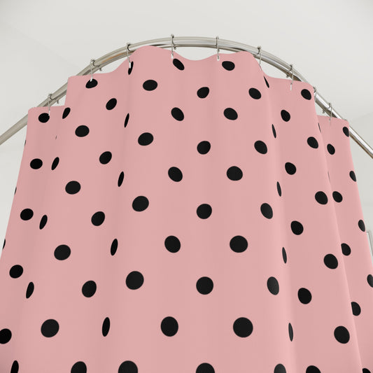 Pink and Black Polka Dot Shower Curtain — Chic Retro Bathroom Decor