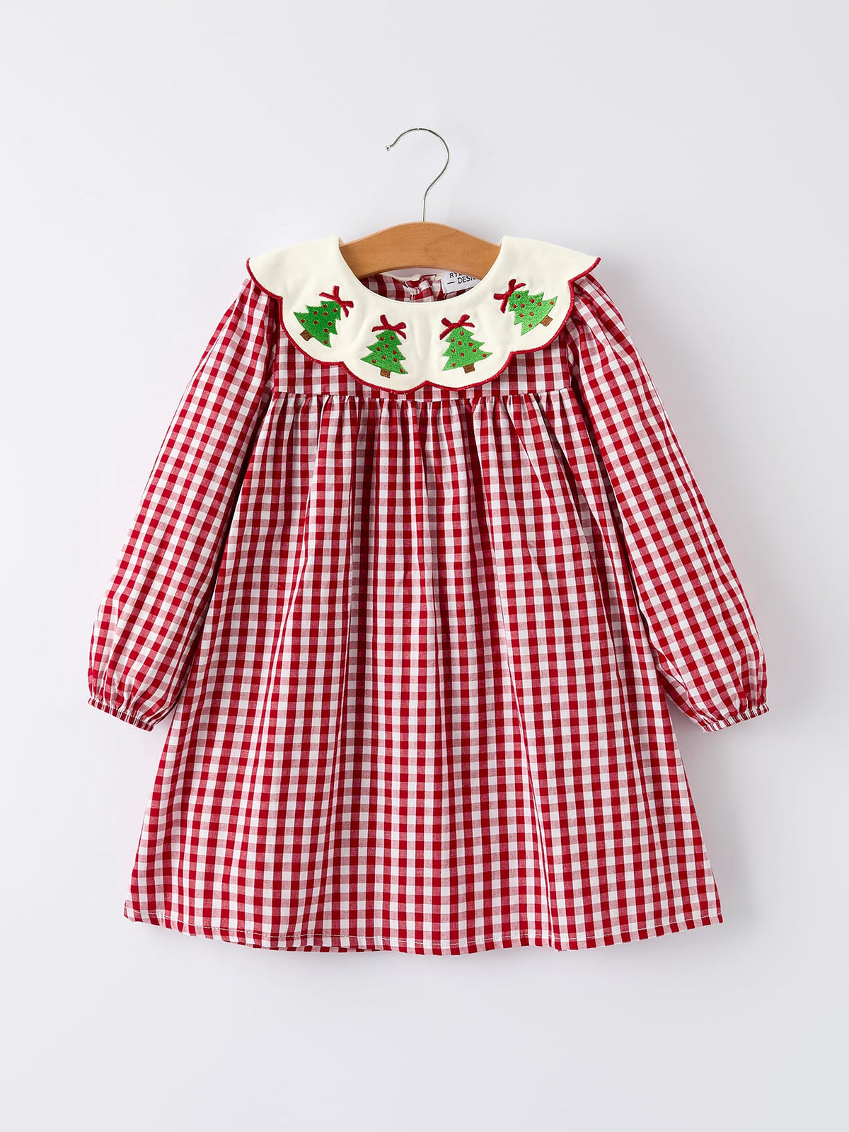 Christmas Embroidered Christmas Tree Plaid Girls Dress