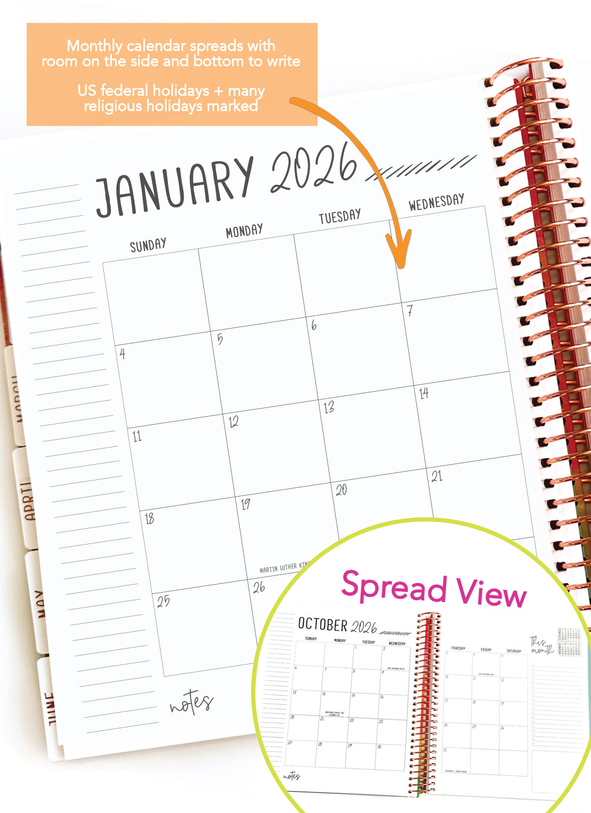 2026 Planner - Horizontal Layout, Spiral Bound - "Aurora" (#106)