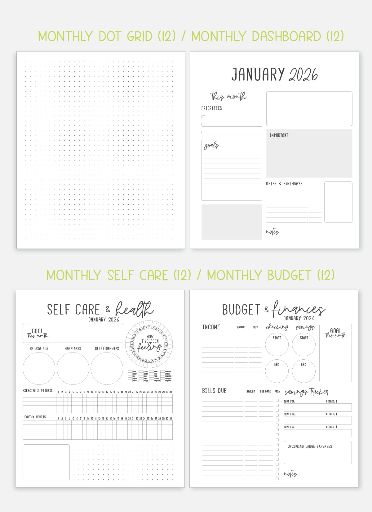 2026 Planner - Horizontal Layout, Spiral Bound - "Midnight garden" (#103)