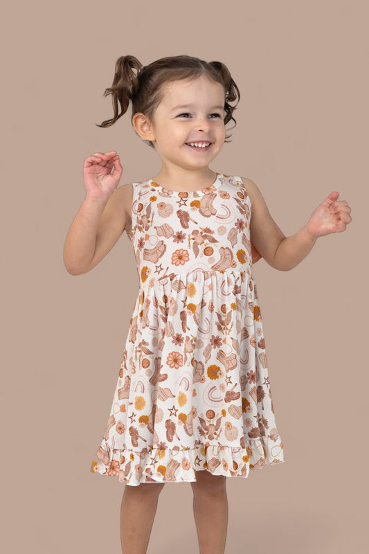 FLOWERS AND BOOTS DREAM TANK RUFFLE DRESS