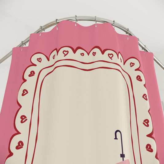 Vintage Girly Shower Curtain, PINK  |  Whimsical Decor