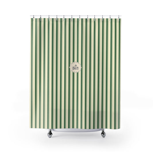 Le Bain Green Striped  Shower Curtain | Vintage French Bathroom