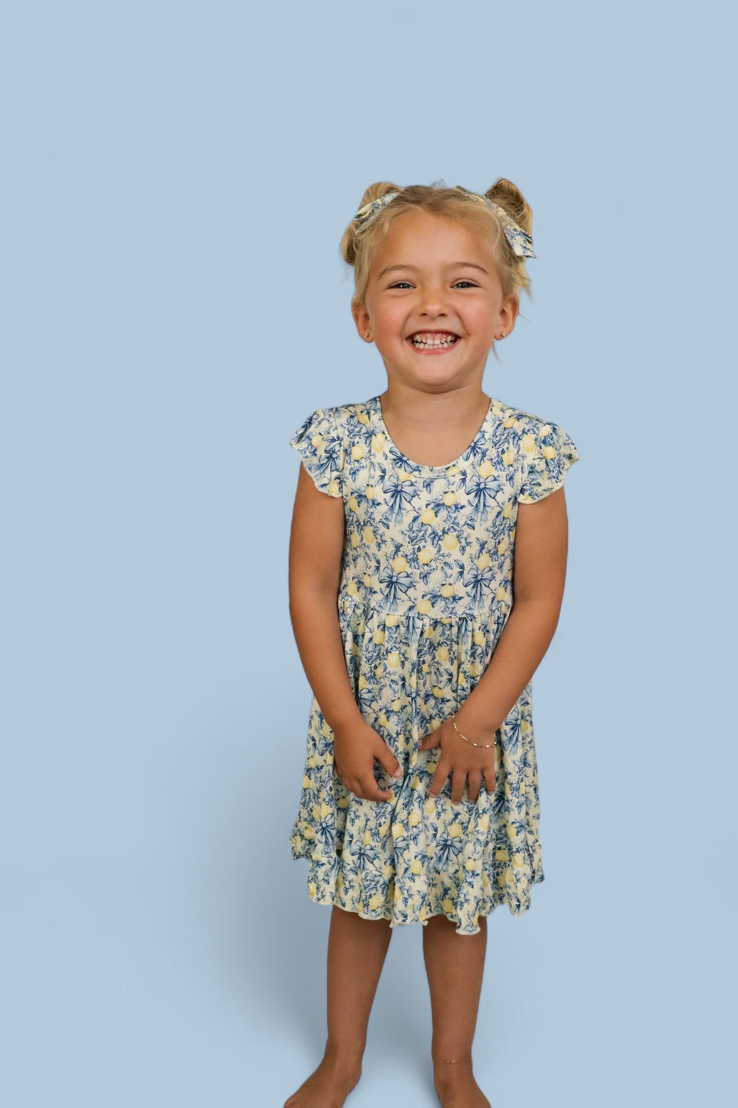 VINTAGE CITRUS TOILE CAP SLEEVE DREAM RUFFLE DRESS