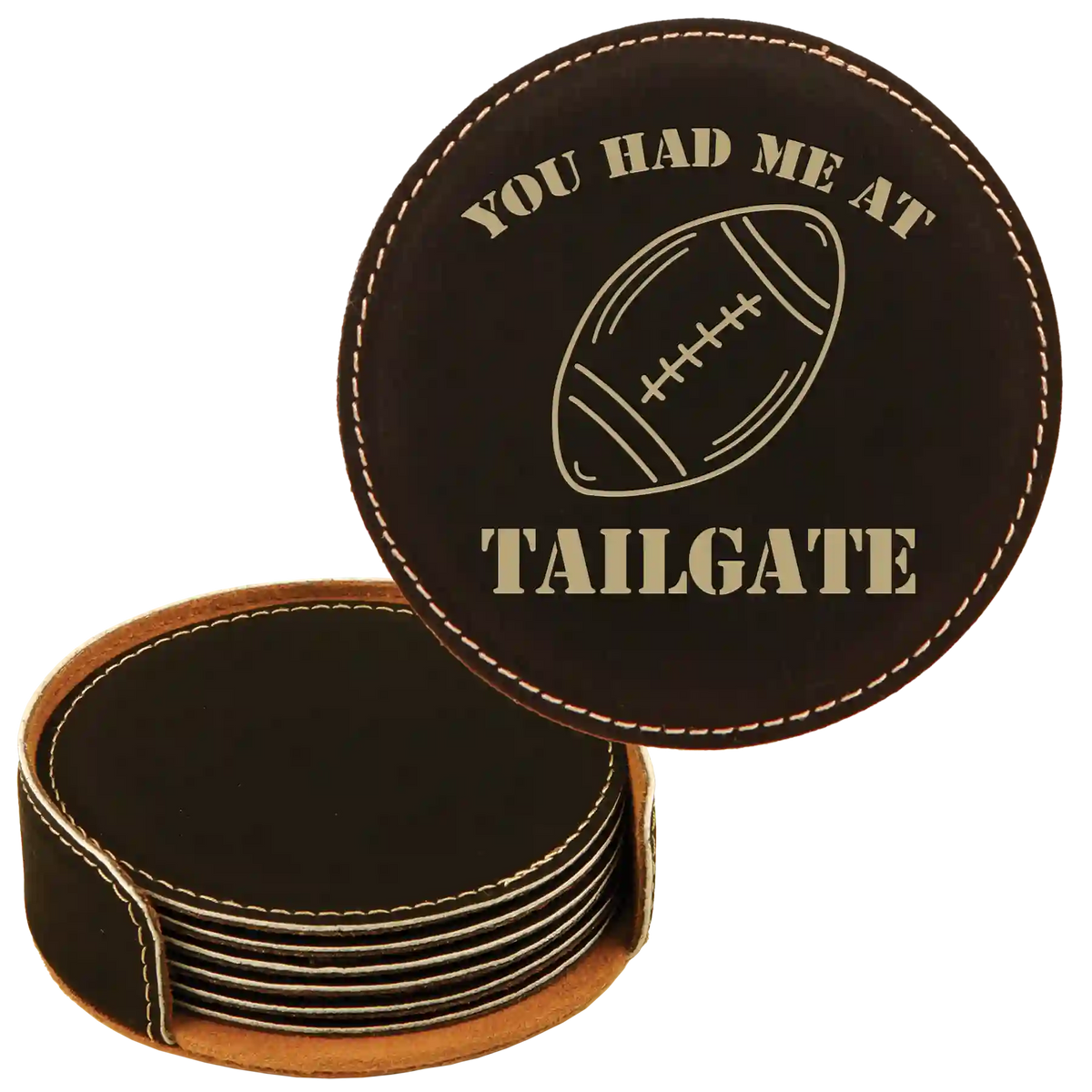 Tailgate Round Leatherette Coasters Set of 6 | Black/Gold
