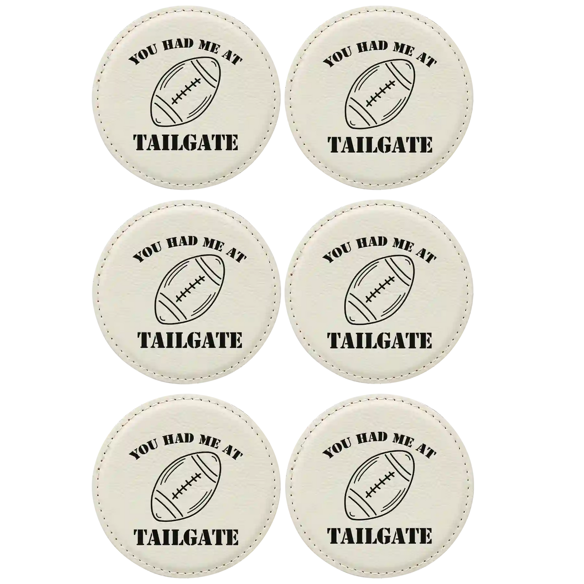 Tailgate Round Leatherette Coasters Set of 6 | White