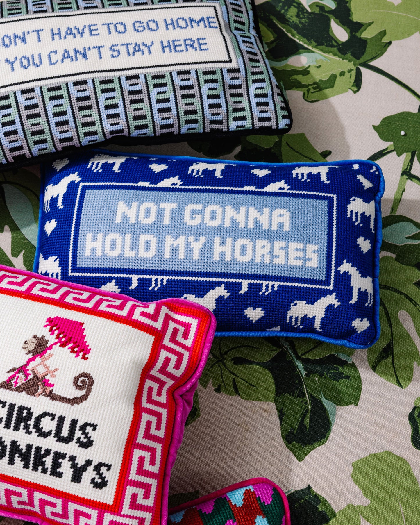 Hold My Horses Needlepoint Pillow