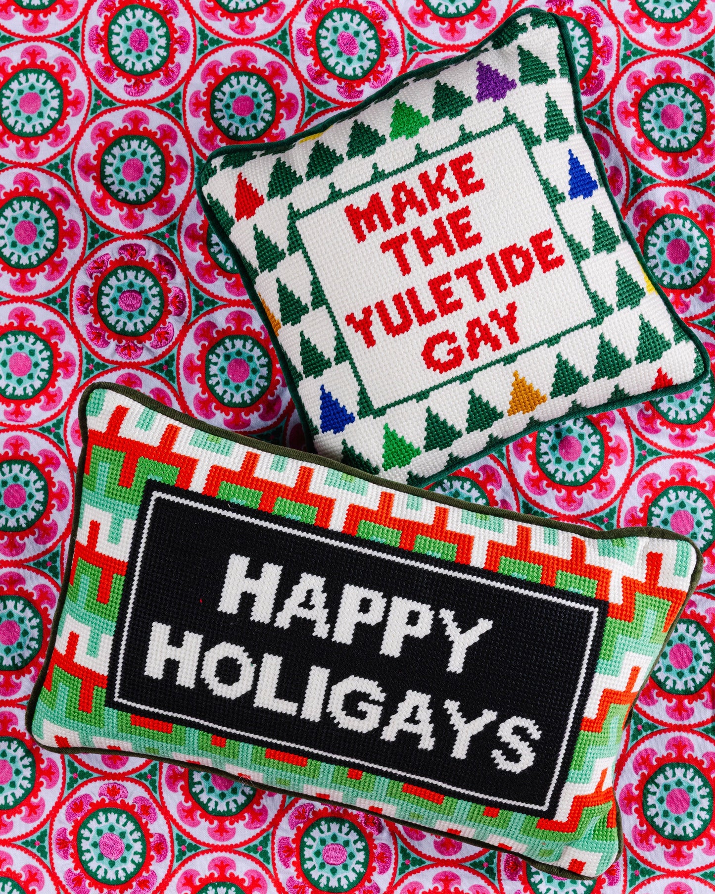 Happy Holigays Needlepoint Pillow