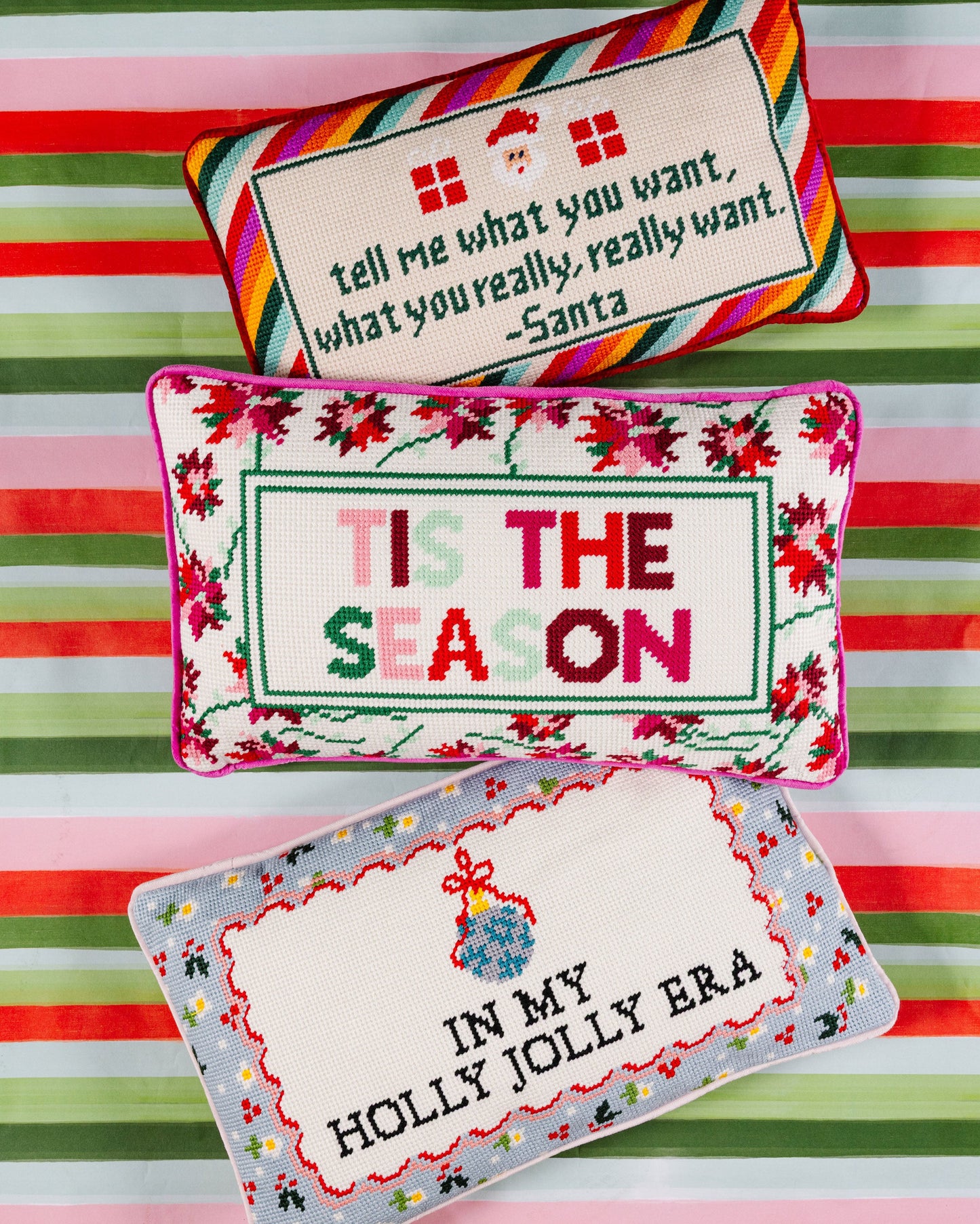 Holly Jolly Era Needlepoint Pillow