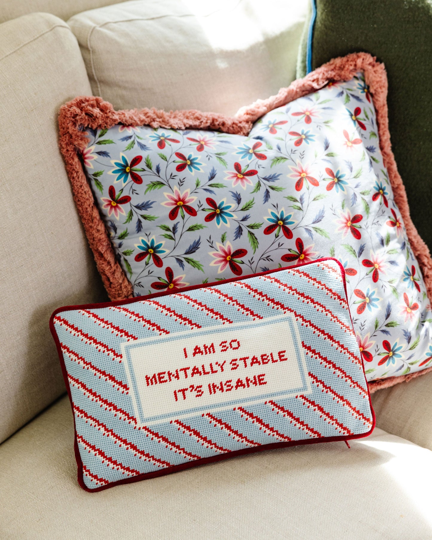 Mentally Stable Needlepoint Pillow