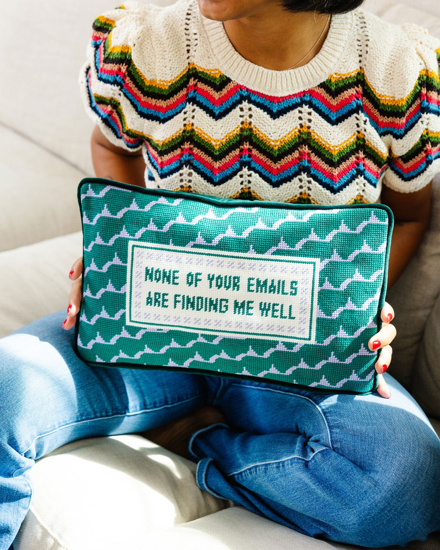 Emails Finding Me Needlepoint Pillow