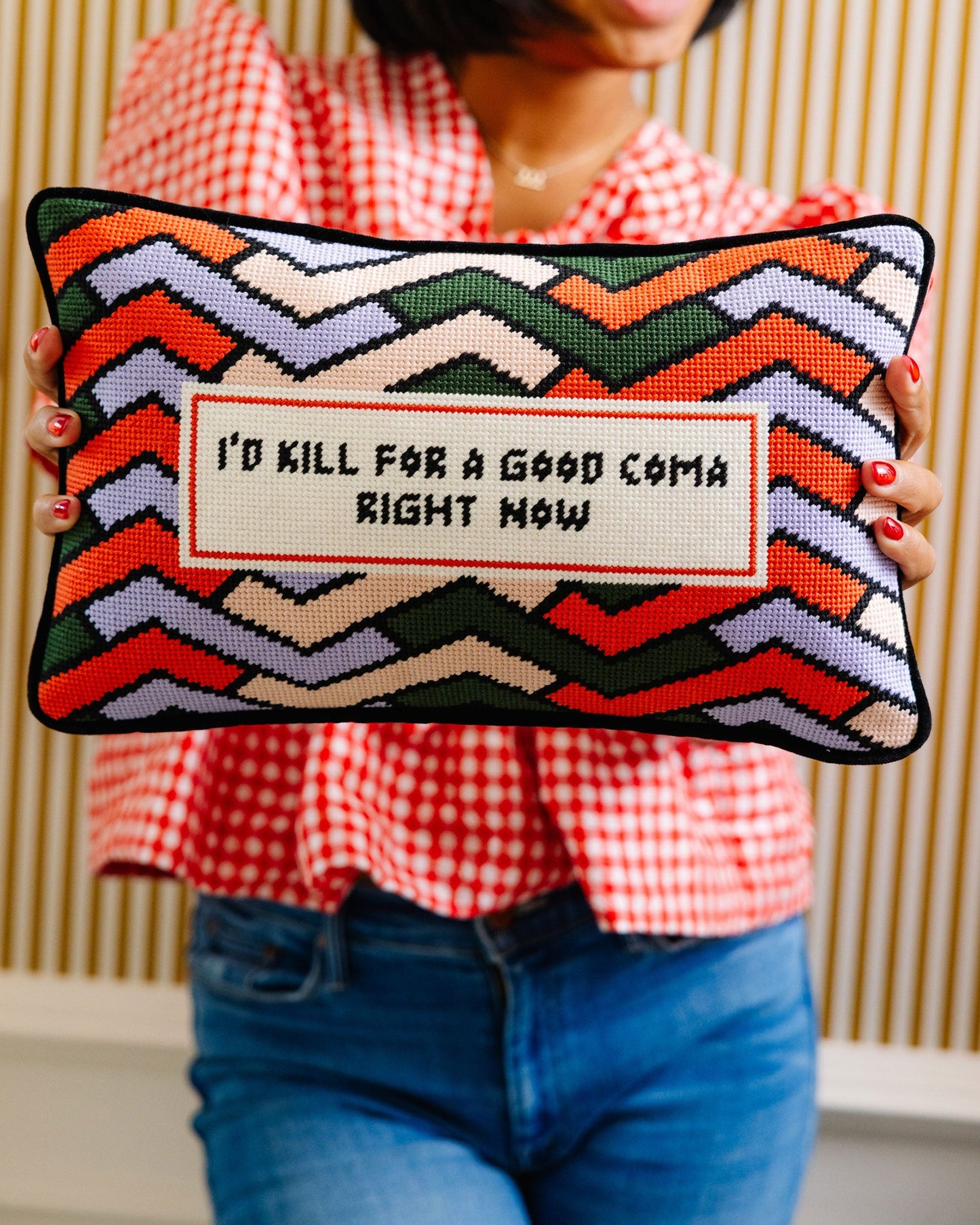 Good Coma Needlepoint Pillow
