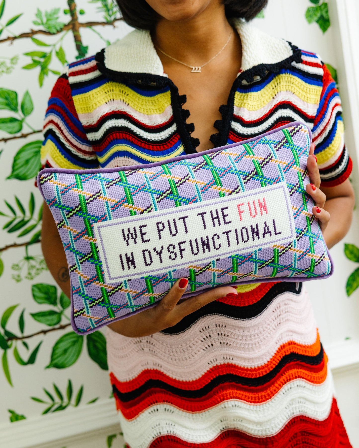 Fun in Dysfunctional Needlepoint Pillow