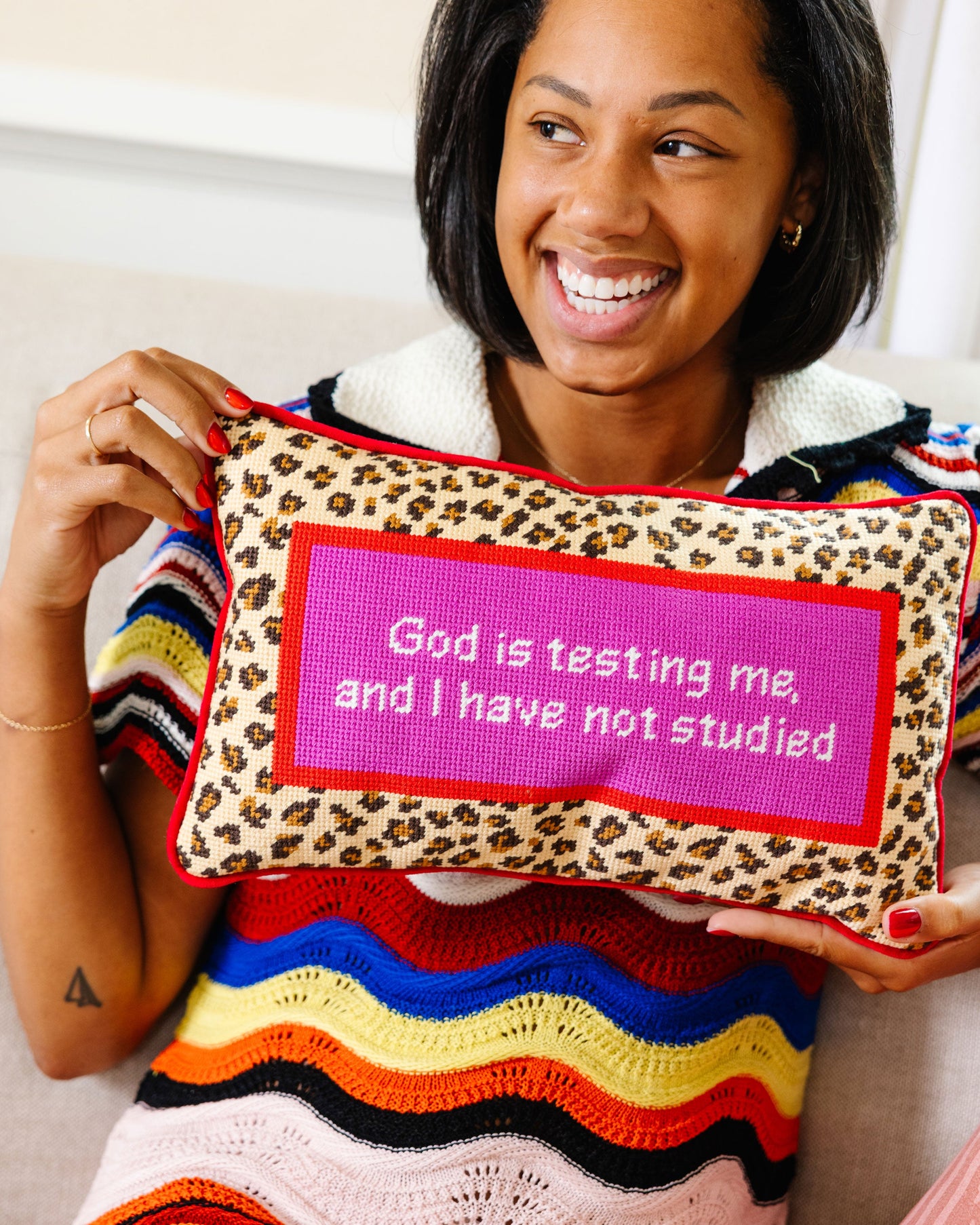 God Testing Me Needlepoint Pillow