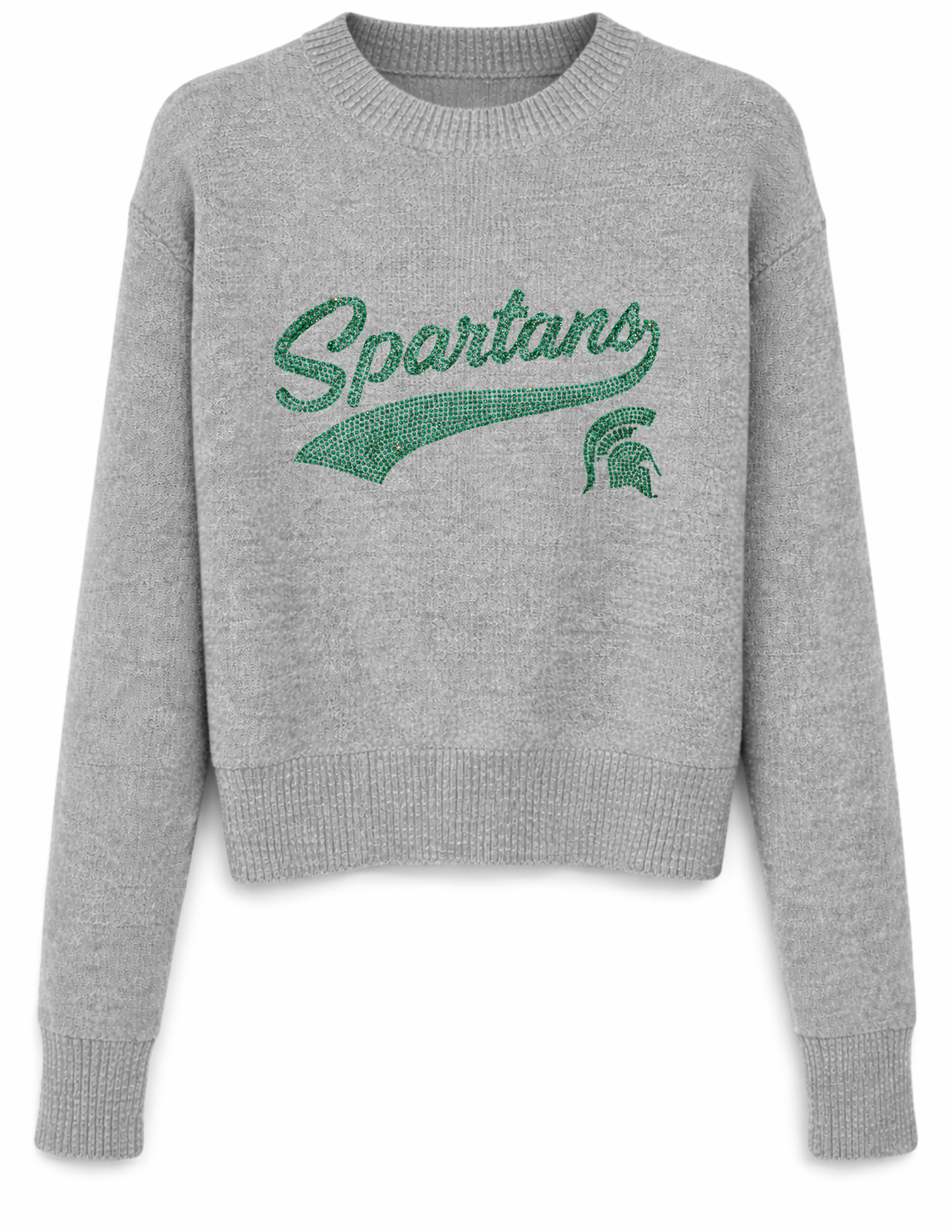 Michigan State Spartans Script Gray Crewneck Long Sleeve Sweater