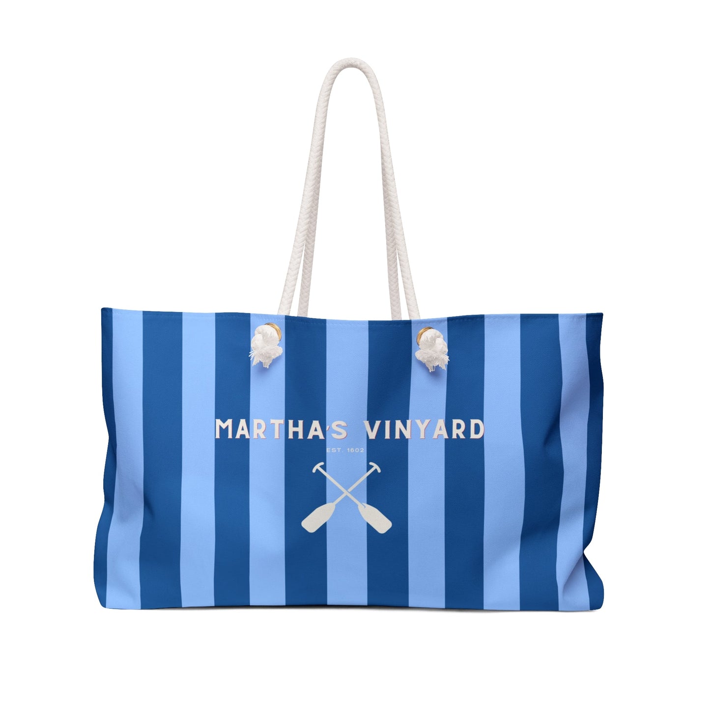 Marthas Vineyard Striped Weekender Bag — Nautical Rope-Handle Travel Tote