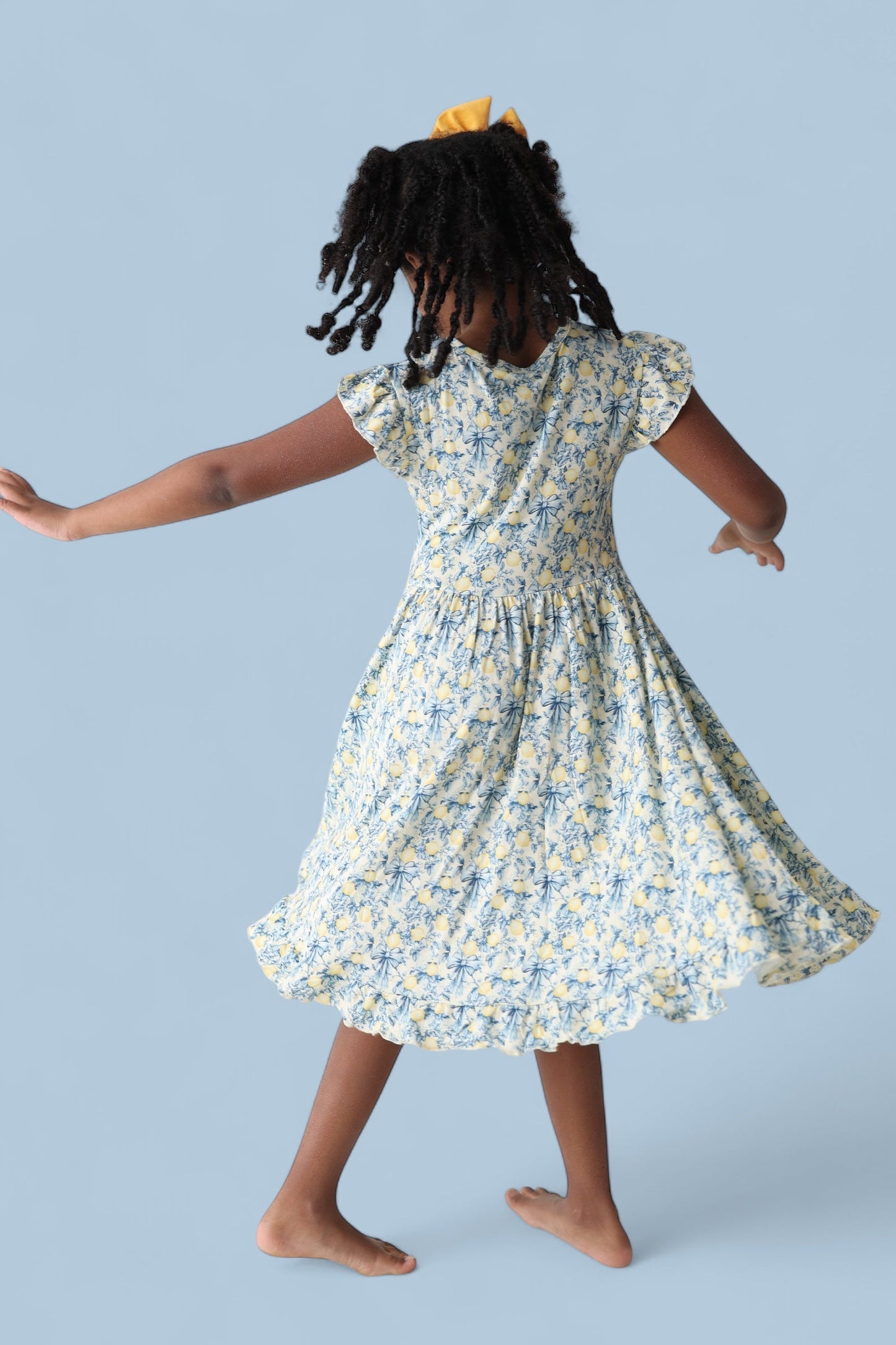 VINTAGE CITRUS TOILE CAP SLEEVE DREAM RUFFLE DRESS