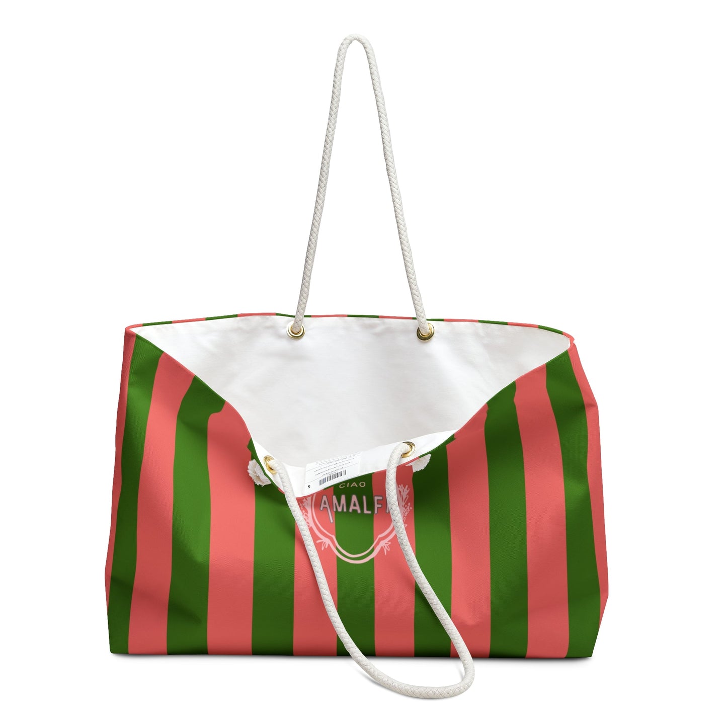 Striped Amalfi Weekender Bag — Green & Coral Mediterranean Travel Tote