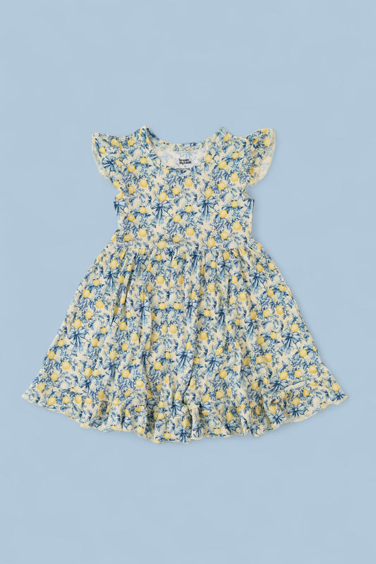 VINTAGE CITRUS TOILE CAP SLEEVE DREAM RUFFLE DRESS